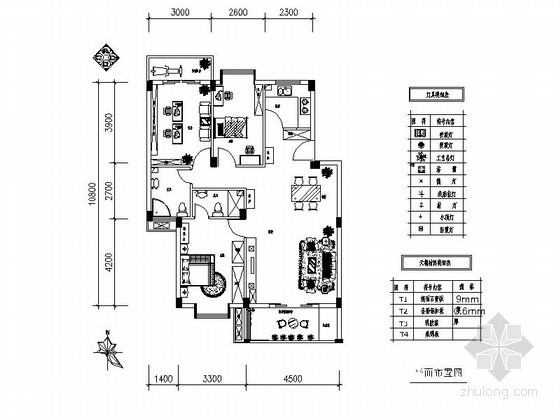 三室两卫一厅施工图纸资料下载-某三室一厅两卫室内设计装修图