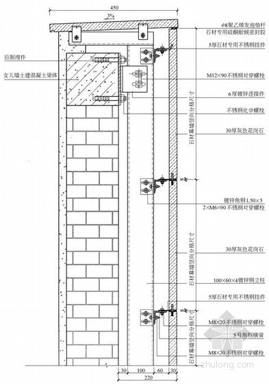 CAD节点详图绘制资料下载-石材幕墙顶部收口节点详图