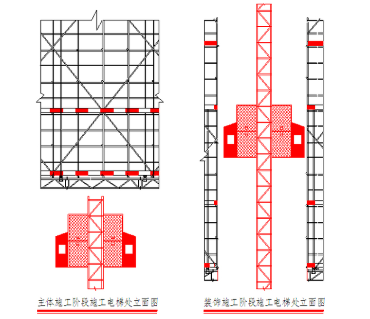 [河南]棚户区改造项目安置区升降式附着脚手架施工方案（74页）-施工电梯处