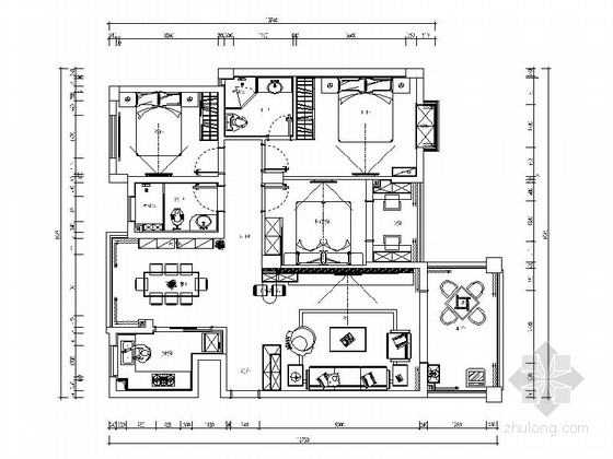 cad家装地面铺装图资料下载-[湖南]经典简欧三居室家装室内设计施工图（含效果图）
