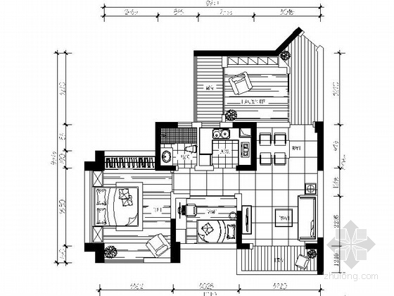 酒店精装修现代风格资料下载-[湖北]精装修87㎡两居室样板房室内设计CAD装修图（含效果）