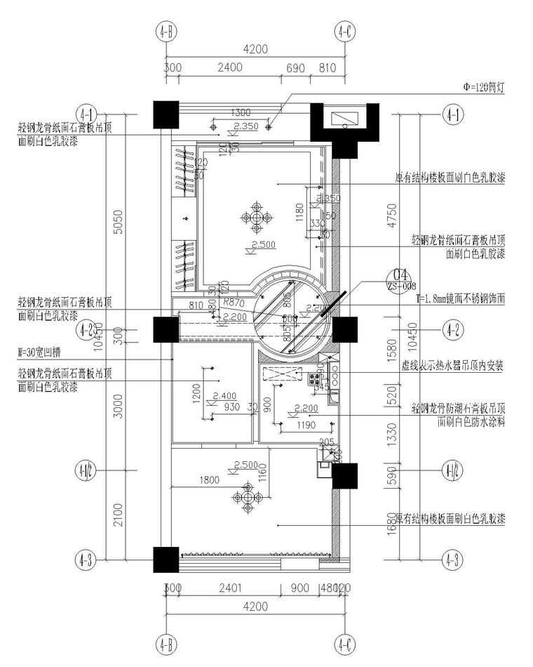 现代简约风复式单身公寓施工图设计（附效果图）-二层天花布置图