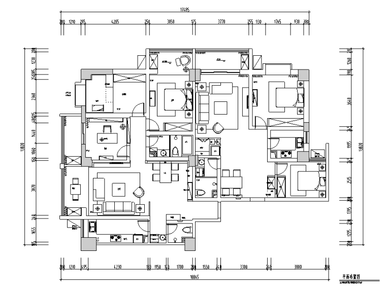 时尚简约四居室资料下载-[甘肃]现代简约146平米四居室住宅设计施工图（附效果图）