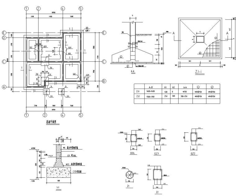 砖混结构户型为3层新农村独栋别墅施工图设计（CAD+效果图）-基础平面图