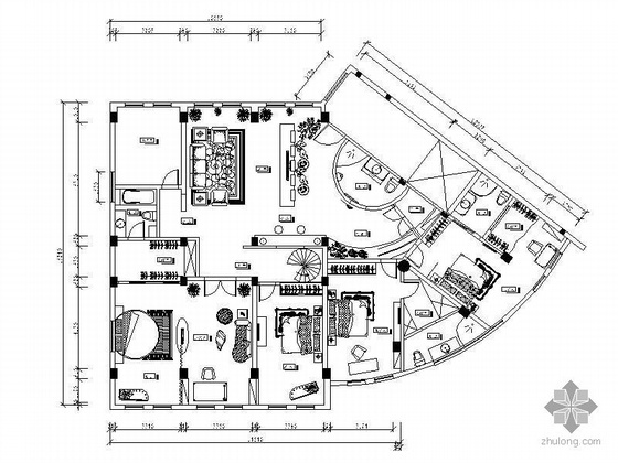 180平米大平层设计图资料下载-超大平层四居室住宅空间装修图