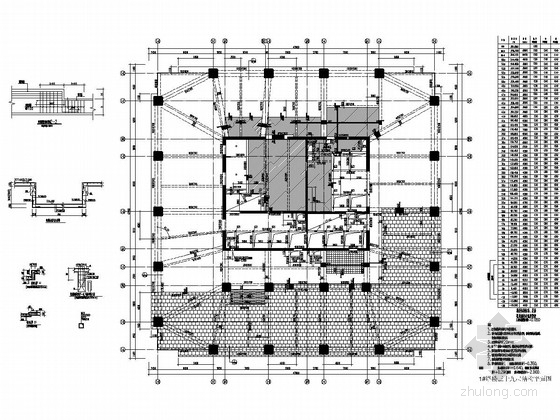 [东西双塔]56和44层框架核心筒结构商业办公楼结构图（400张图）-1#塔楼39层结构平面图 