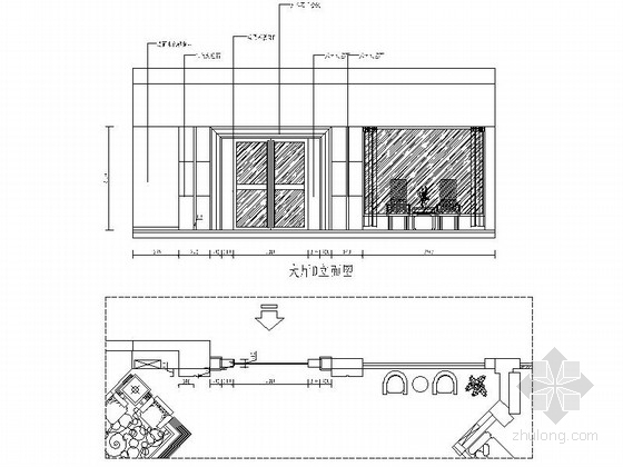 典雅新中式风格休闲足疗店CAD装修施工图（含效果）大厅立面图 