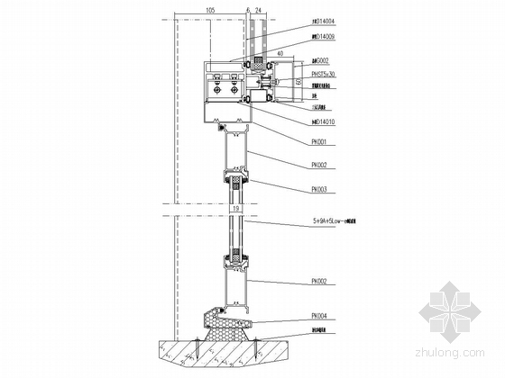 七层师范学院图书馆幕墙工程施工图（含详细计算书）-玻璃幕墙横剖节点