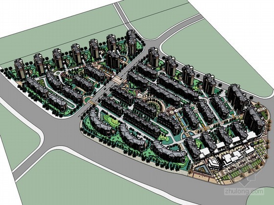 住宅小区规划讲解资料下载-住宅小区规划SketchUp模型下载