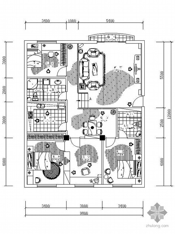四代住宅设计方案资料下载-[汉口]四居住宅设计方案图