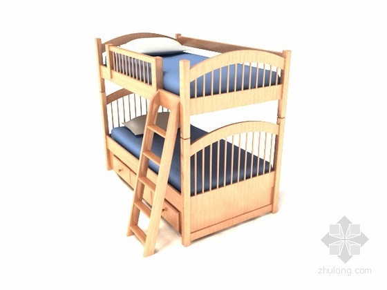 儿童床cad模型资料下载-实木儿童上下床3d模型下载