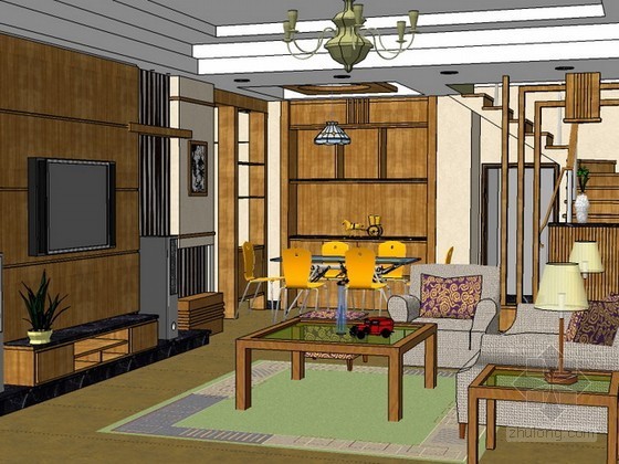 西欧风格家居设计资料下载-室内整体家居设计sketchup模型下载