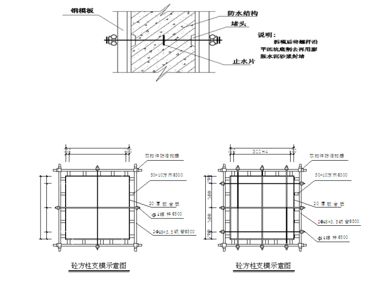 剪力墙结构住宅楼工程施工组织设计(217页)-混凝土方柱支模示意图