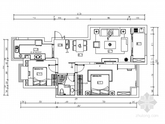 小户型大厅装修效果图资料下载-[杭州]两室两厅温馨小户型室内装修施工图（含效果图）