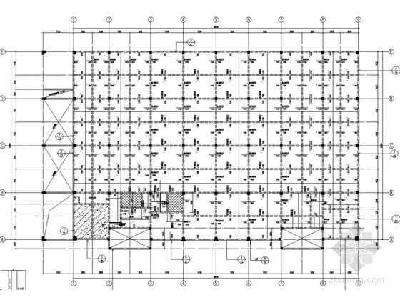 五层框架结构轻钢屋盖健身体育综合馆结构施工图-二层结构平面图 