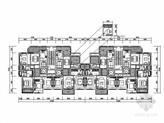 一梯两户高层住宅CAD图资料下载-某高层住宅小区两梯两户平面图（118 142平米）
