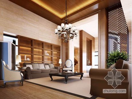新中式风格二层别墅资料下载-新中式风格客厅