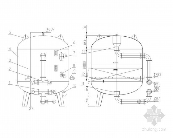 [北京]某自备热电厂设备设计图纸-DN3200多介质过滤器 