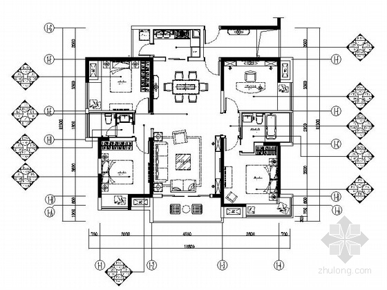 室内装修施工样板资料下载-现代古典三居室样板房室内装修施工图（含效果）