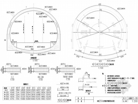 [云南]时速250公里铁路双线隧道斜切式洞门设计图90张CAD（知名大院）-Ⅴ级明洞（斜切延伸段）衬砌钢筋布置图（无砟轨道） 