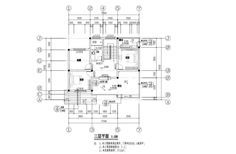 别墅建筑设计-三层平面图