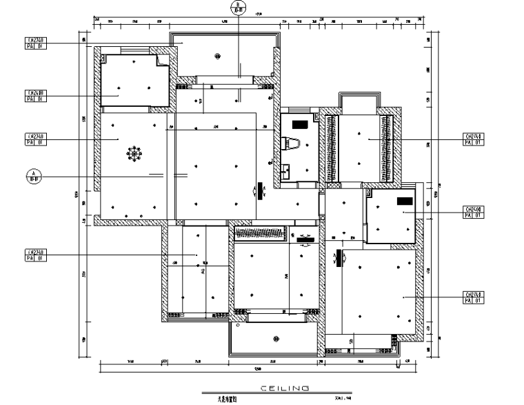 日式风格三居室住宅设计施工图（附效果图）-天花布置图