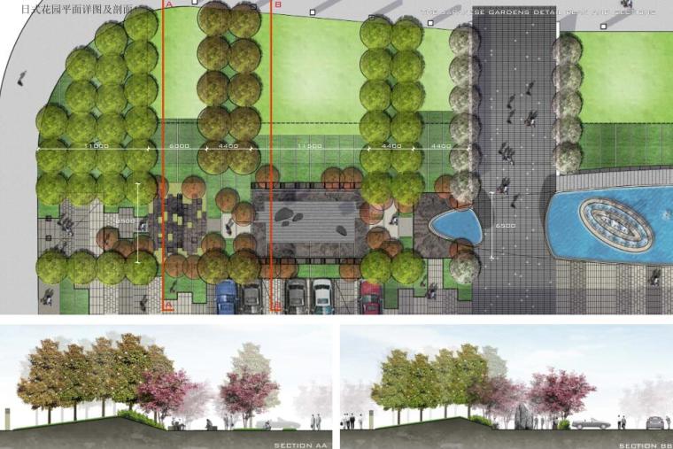 某国际金融大厦室外广场及屋顶花园景观设计方案文本.pdf-日式花园平面详图及剖面