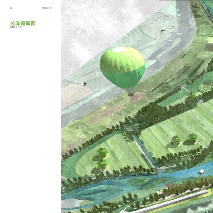 [山东]绿岛湿地田园区旅游度假村景观设计深化方案-景观总鸟瞰图