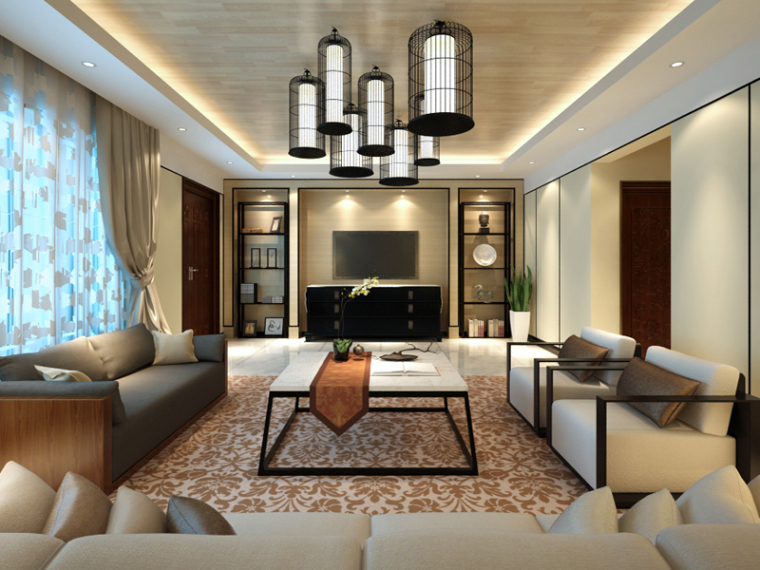 中式客厅3d效果图资料下载-简约中式客厅3D模型下载