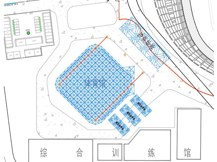 [肇庆]体育中心升级改造工程体育馆钢结构吊装施工方案（58页）-43体育馆钢结构堆场布置示意图