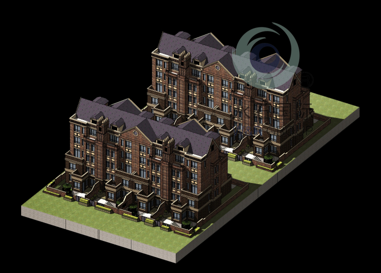 英式现代风格住宅建筑设计SU模型-轴侧图2