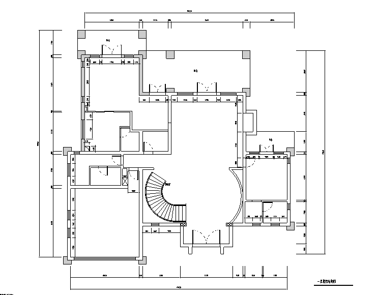 [上海]欧式古典宫廷500平米独栋别墅设计施工图（附效果图)-一层原始结构图
