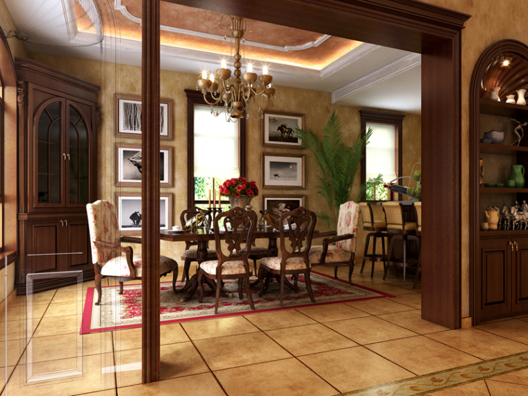 欧式家具3d资料下载-古典欧式餐厅3D模型下载