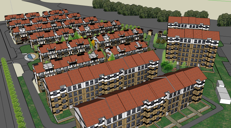 公寓小区建筑设计资料下载-现代小区景观建筑设计模型
