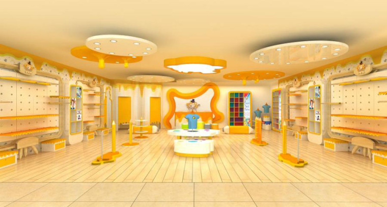 儿童游乐场效果图室内资料下载-（原创）儿童服装专卖店设计案例效果图