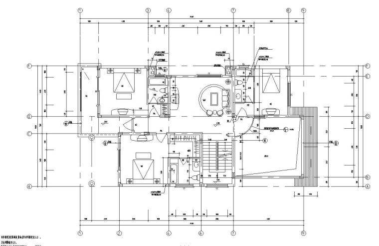 三层欧式建筑别墅方案文本（效果图+CAD）-二层平面图