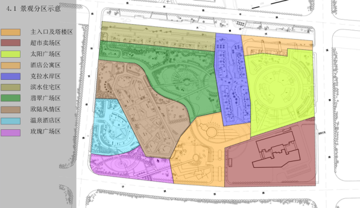 [江苏]欧式风情购物公园景观设计方案-景观分区示意图