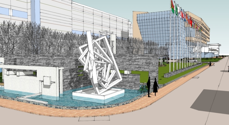 古典商业建筑景观3D模型资料下载-商业中心广场景观SU模型