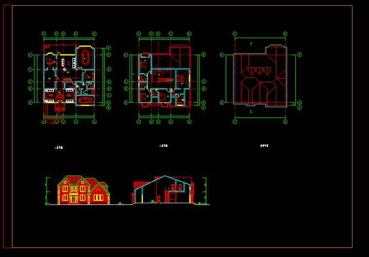 高度4.95米欧式小风格建筑别墅设计（包含CAD）-平面图2