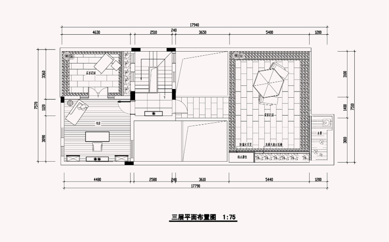 [上海]某欧式风格别墅住宅效果图及施工图-三层平面图