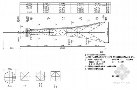 25m通信铁塔图纸资料下载-某25m通信塔结构设计图