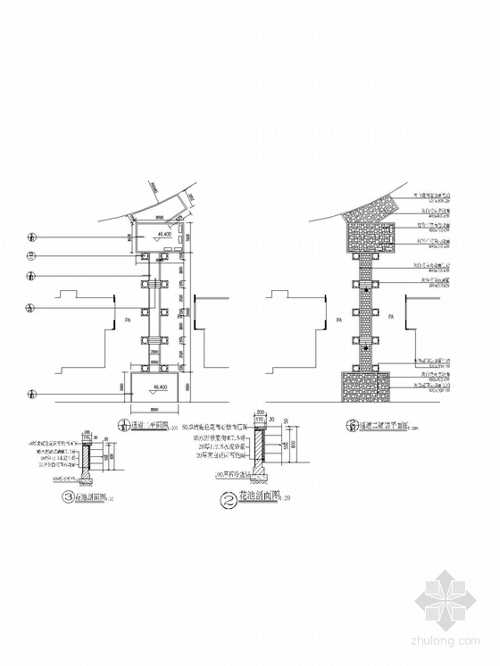 现代居住区花园景观施工全套图纸-花池剖面图