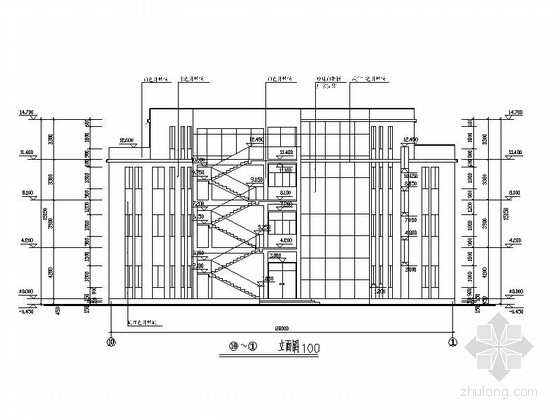 [湖南]多层框架结构商务会所建筑施工图-多层框架结构商务会所立面图