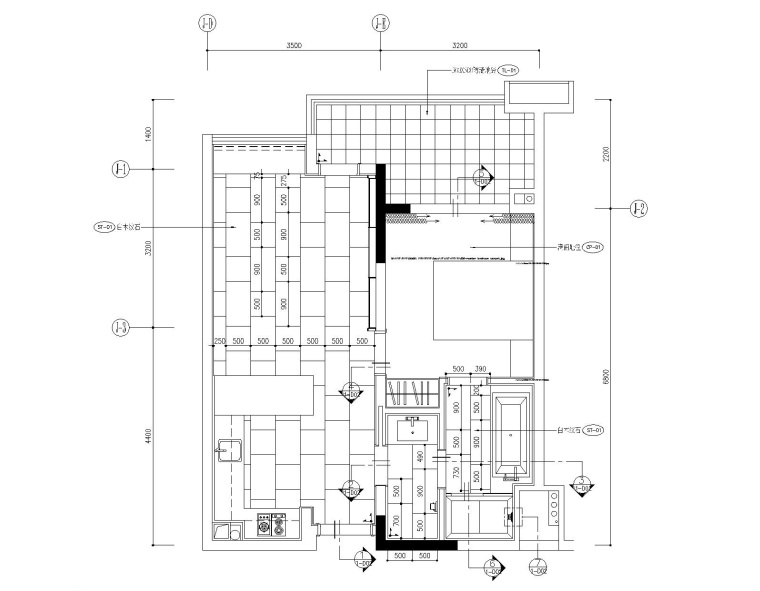 [广东]梁志天-广州雅居乐科学城公寓1号户型一居室样板房全套施工图+效果图+物料-5地材尺寸图_看图王