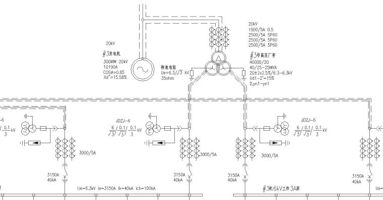 潜水排污泵接线图资料下载-2x300MW电厂厂用电主接线图