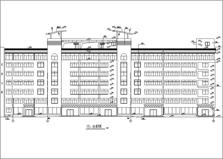 现代多层宾馆建筑设计立面图