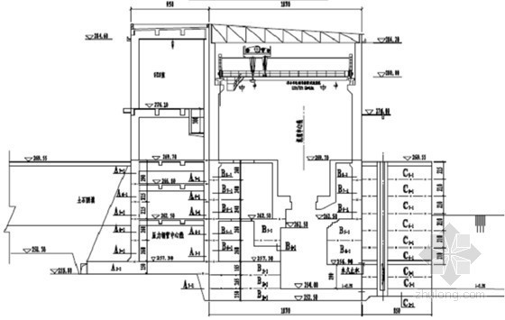 [缅甸]电源电站综合枢纽工程施工组织设计（406页 引水式水电站）-机组横剖面分层分块示意图 