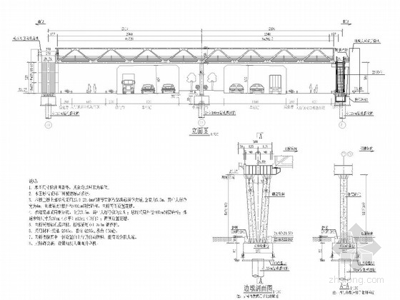 [广东]下承式钢桁架人行天桥施工图44张（天梯 花槽设计）-桥型布置图 
