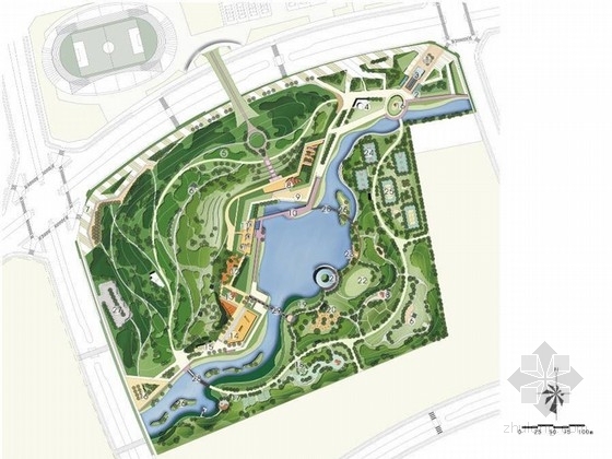 山地体育建筑资料下载-[哈尔滨]山水相依的体育公园景观设计方案