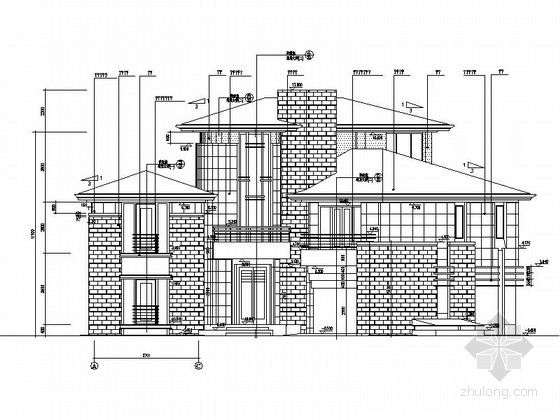 [北京]三层高级自建房屋设计施工图纸-三层高级自建房屋立面图 